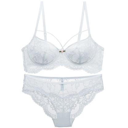 Ensemble Soutien-Gorge et Culotte en Dentelle Transparente pour Femme