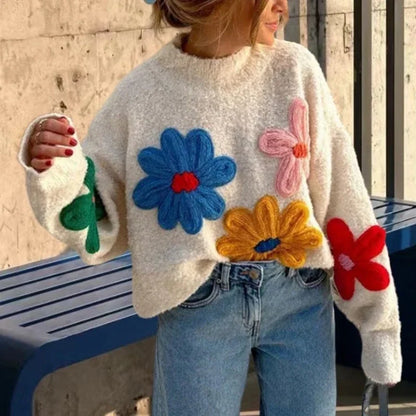 Pull à fleurs au crochet pour femme