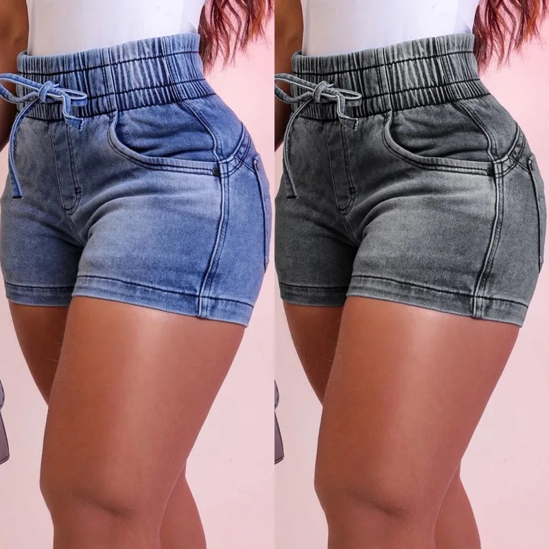 Short en jean d'été pour femme, taille élastique