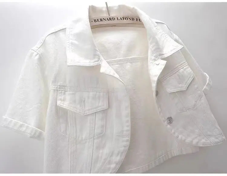 Veste en jean rose à manches courtes pour femmes