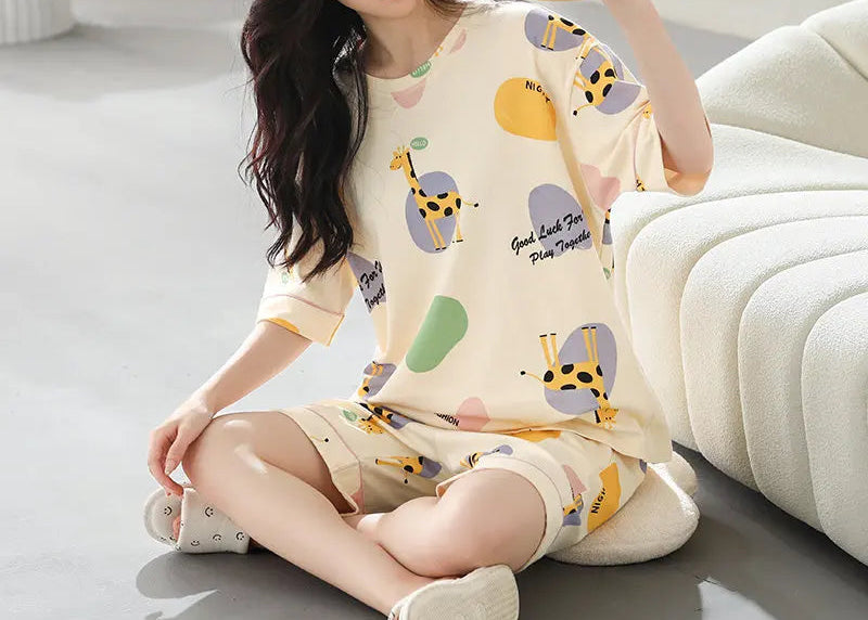 Ensemble de pyjama en coton à manches courtes pour femmes