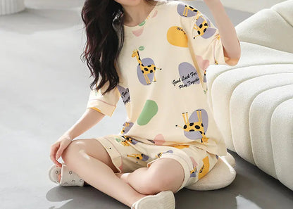 Ensemble de pyjama en coton à manches courtes pour femmes