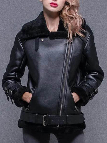 Veste pour femmes ample chaud Faux daim cuir fourrure fermeture éclair