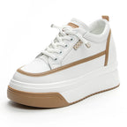 Basket compensées en cuir véritable pour femme