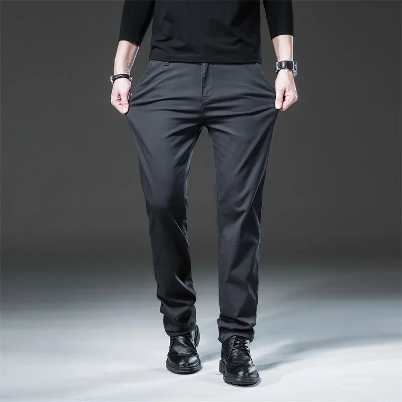 Pantalon droit décontracté en coton pour hommes