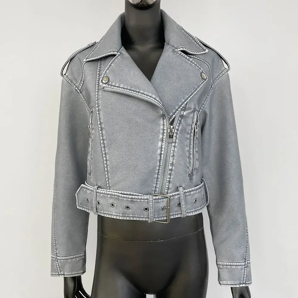 Blouson court en similicuir PU femme