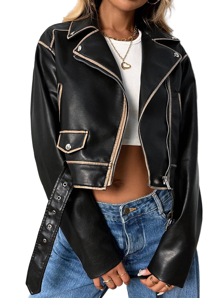 Veste vintage imitation cuir pour femme
