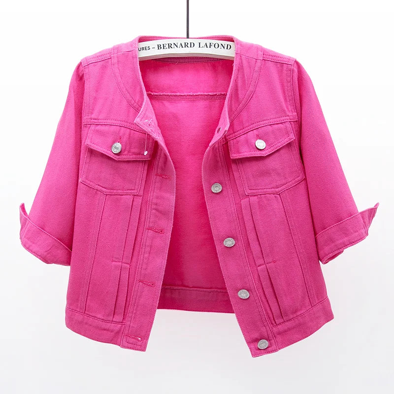 Veste en jean rouge rose coréenne pour femme