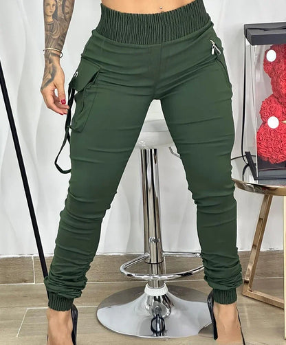 Pantalon cargo décontracté pour femme, décor de bande, conception de poche unie