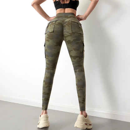 Pantalon de yoga camouflage pour femme, legging de fitness,