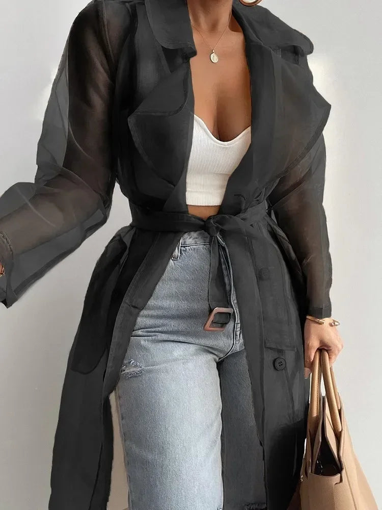 Manteau boutonné à manches longues pour femmes
