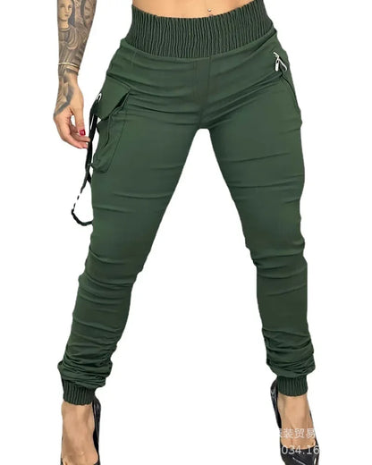 Pantalon cargo décontracté pour femme, décor de bande, conception de poche unie