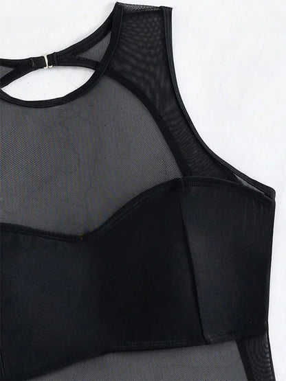 Maillot de bain une pièce sexy en maille noire transparente pour femme, monokini dos nu