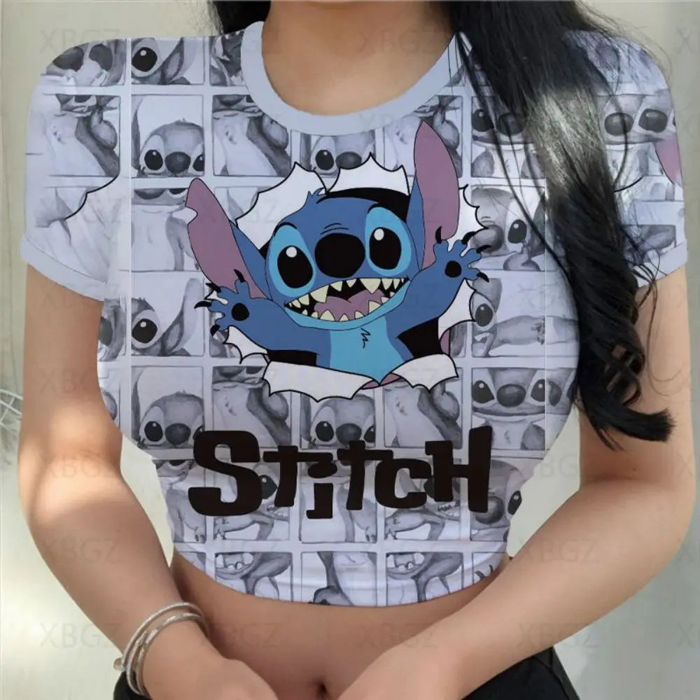 T-shirt Disney Stitch  pour femmes haut court