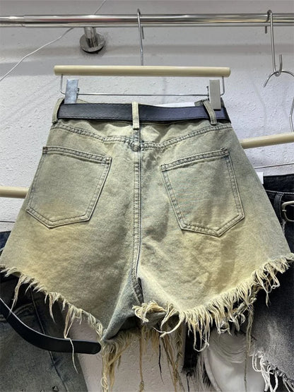 Short en jean déchiré bleu pour femme, short taille haute