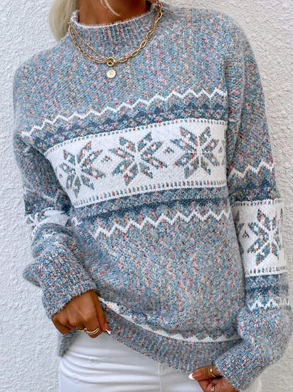 Pull à col roulé de Noël en tricot flocon de neige pour femme