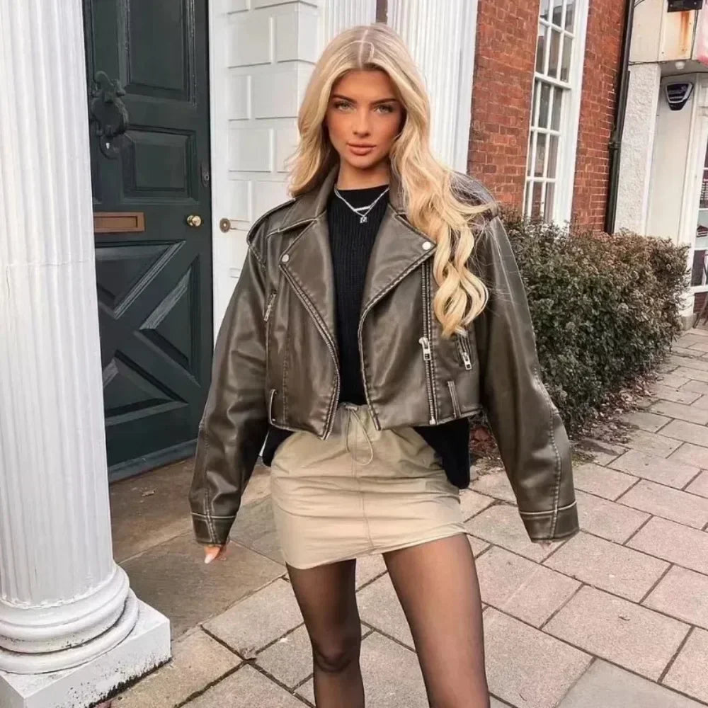 Blouson court en similicuir PU femme