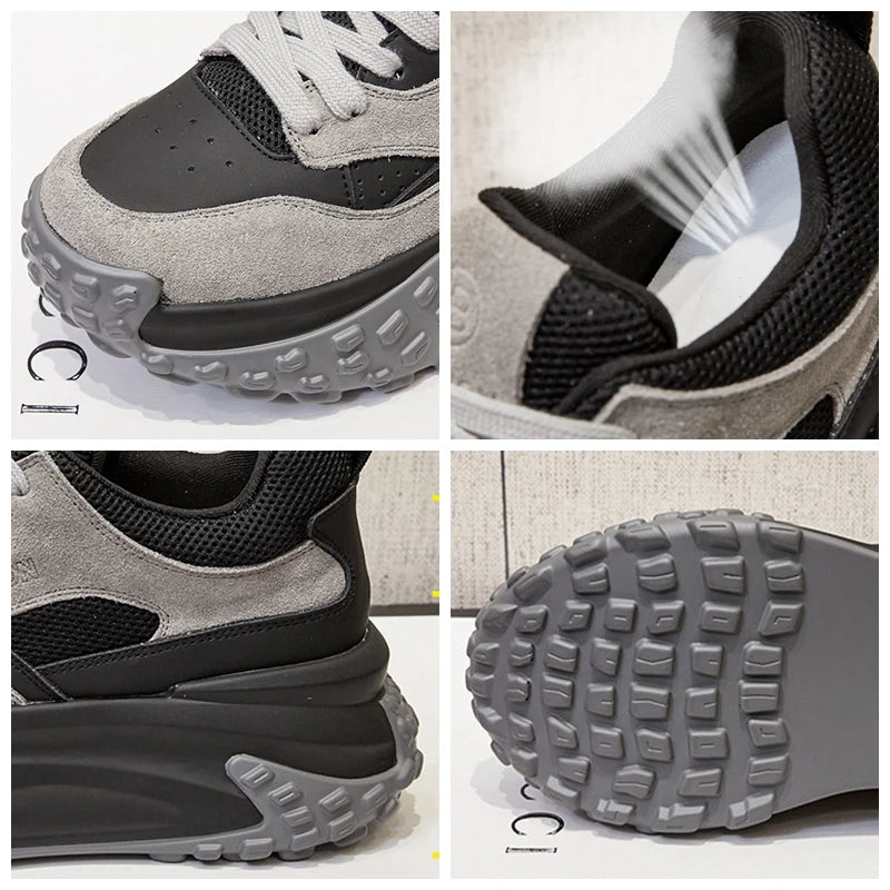 Baskets à semelle compensée 6cm en cuir de vache véritable pour femmes