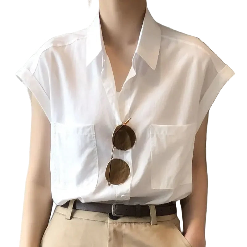 Chemise à manches courtes en coton pour femmes