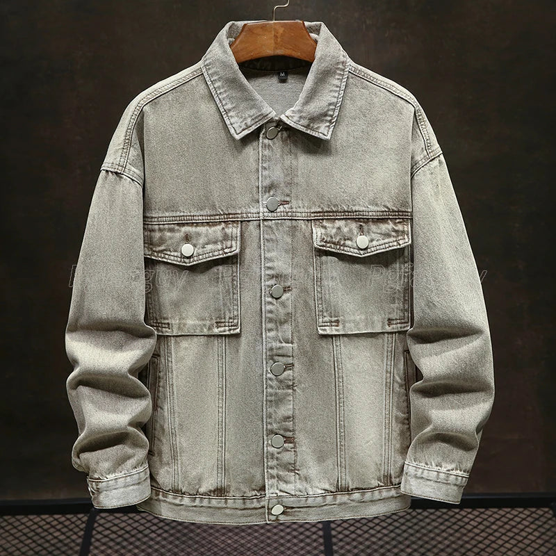 Ensemble deux pièces en denim café vintage pour hommes