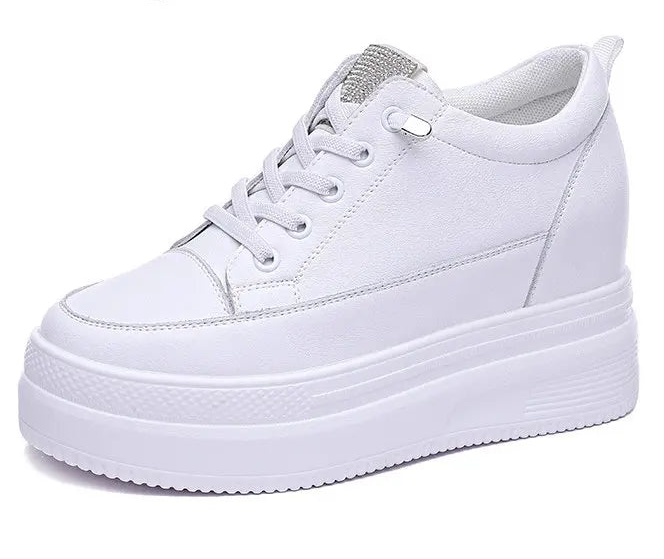 Basket compensées en cuir véritable pour femme