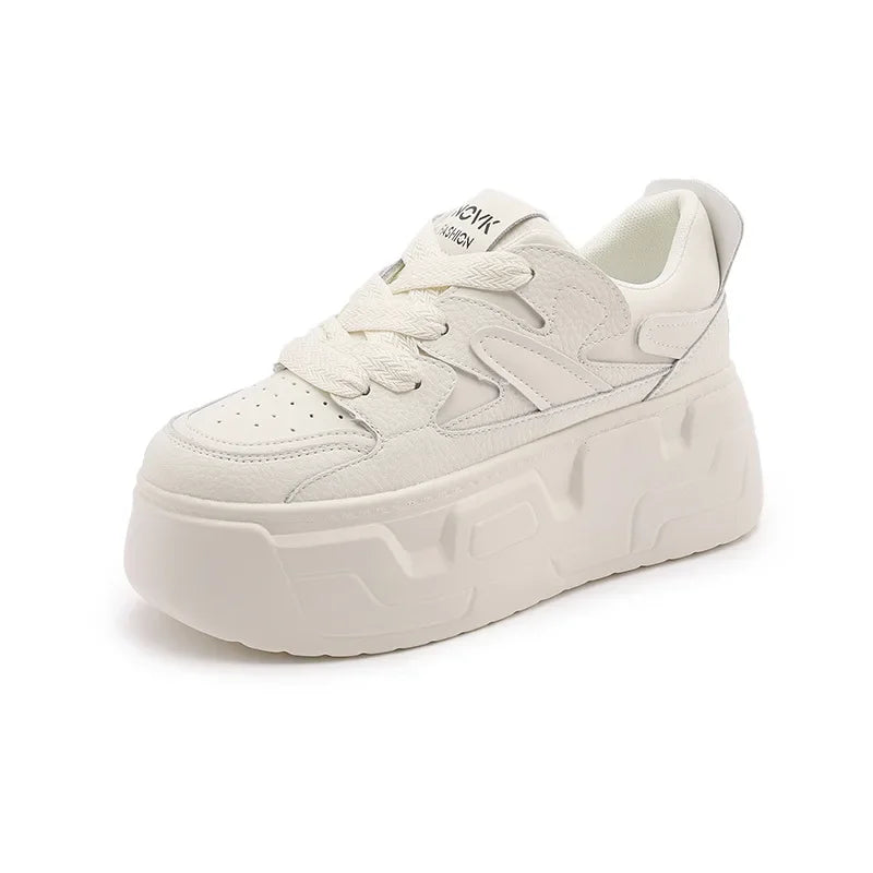 Baskets compensées en cuir de vache véritable pour femme