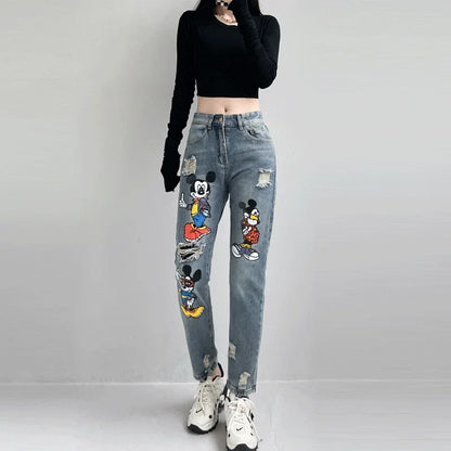 Jeans déchirés de dessin animé pour femmes