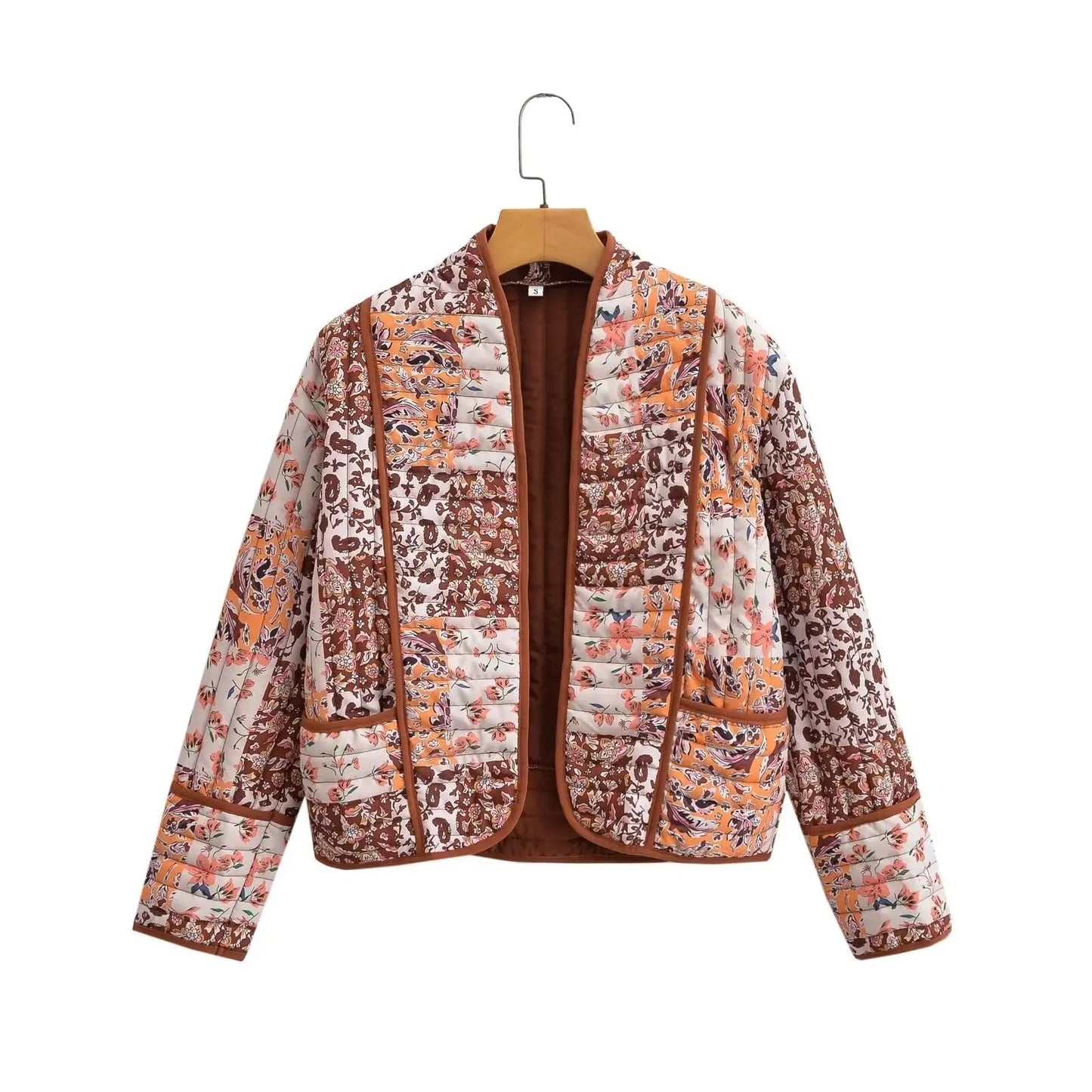 Manteau à imprimé floral pour femme, manches longues, coton élégant