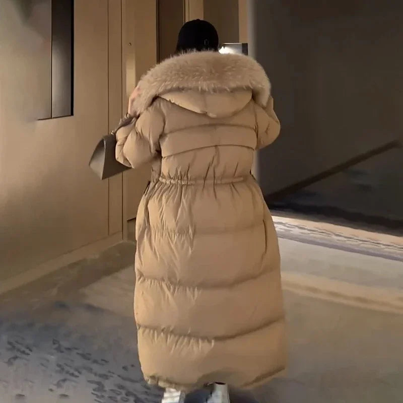 Doudoune super épaisse à capuche et col en laine pour femme