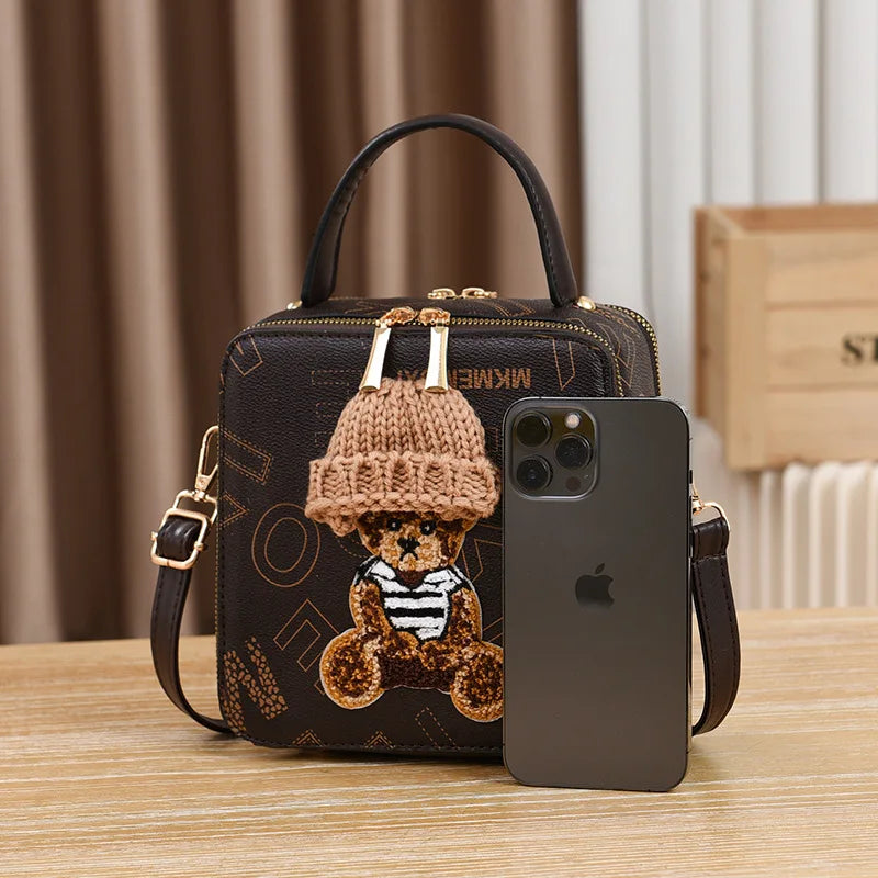 Sac à main carré motif ours pour femmes
