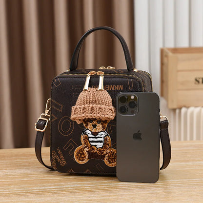 Sac à main carré motif ours pour femmes