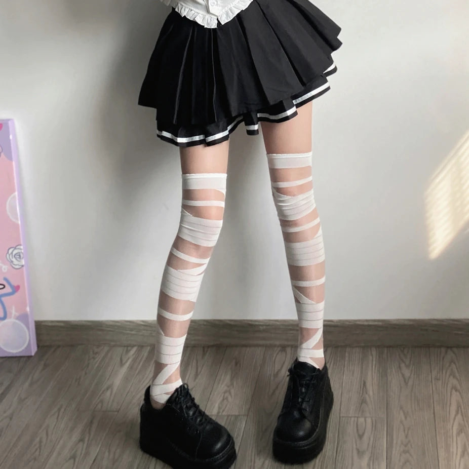 Bas college Lolita bandage pour femmes