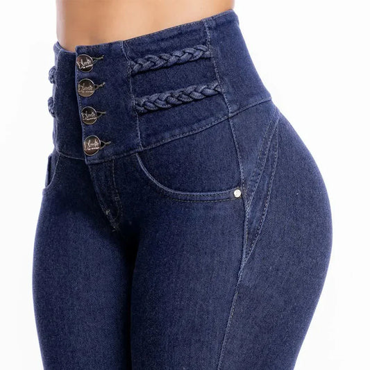 Jean skinny sexy pour femme, taille haute, pêche, hanche