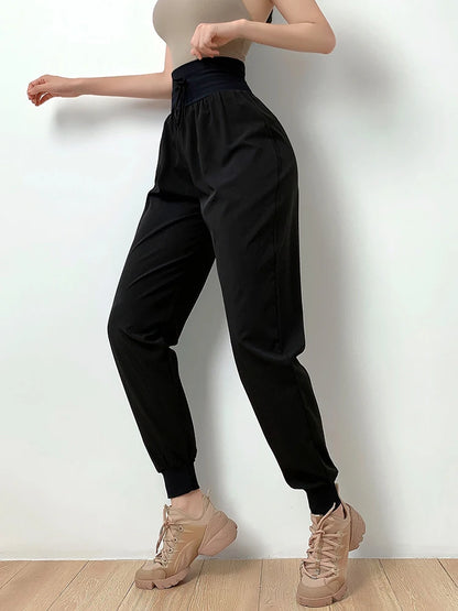 Pantalon de jogging de sport ample à sensation nue pour femme, taille haute