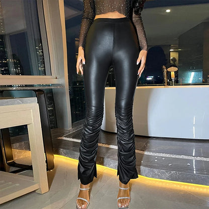 Legging en cuir PU taille haute pour femme