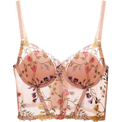 Soutien-gorge en dentelle à volants pour femmes, lingerie fine, sous-vêtements sexy, broderie de paupières, petite poitrine, glaçure fine, dos réglable