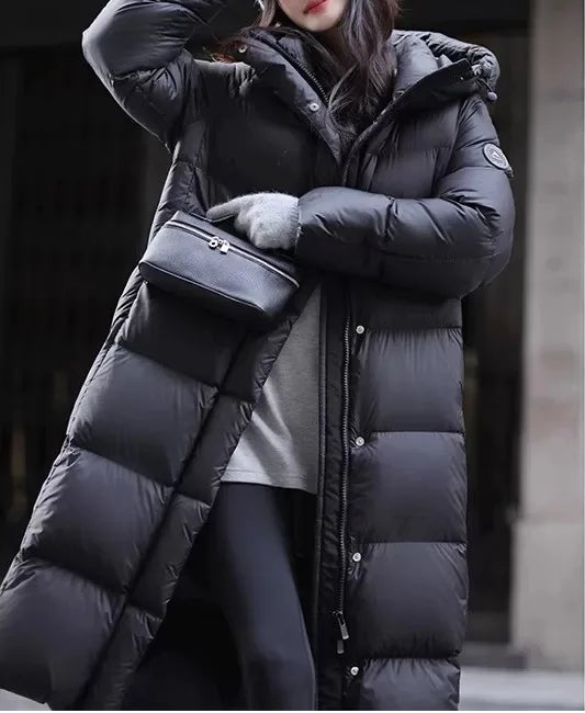 Manteau long et chaud d'hiver à capuche pour femme