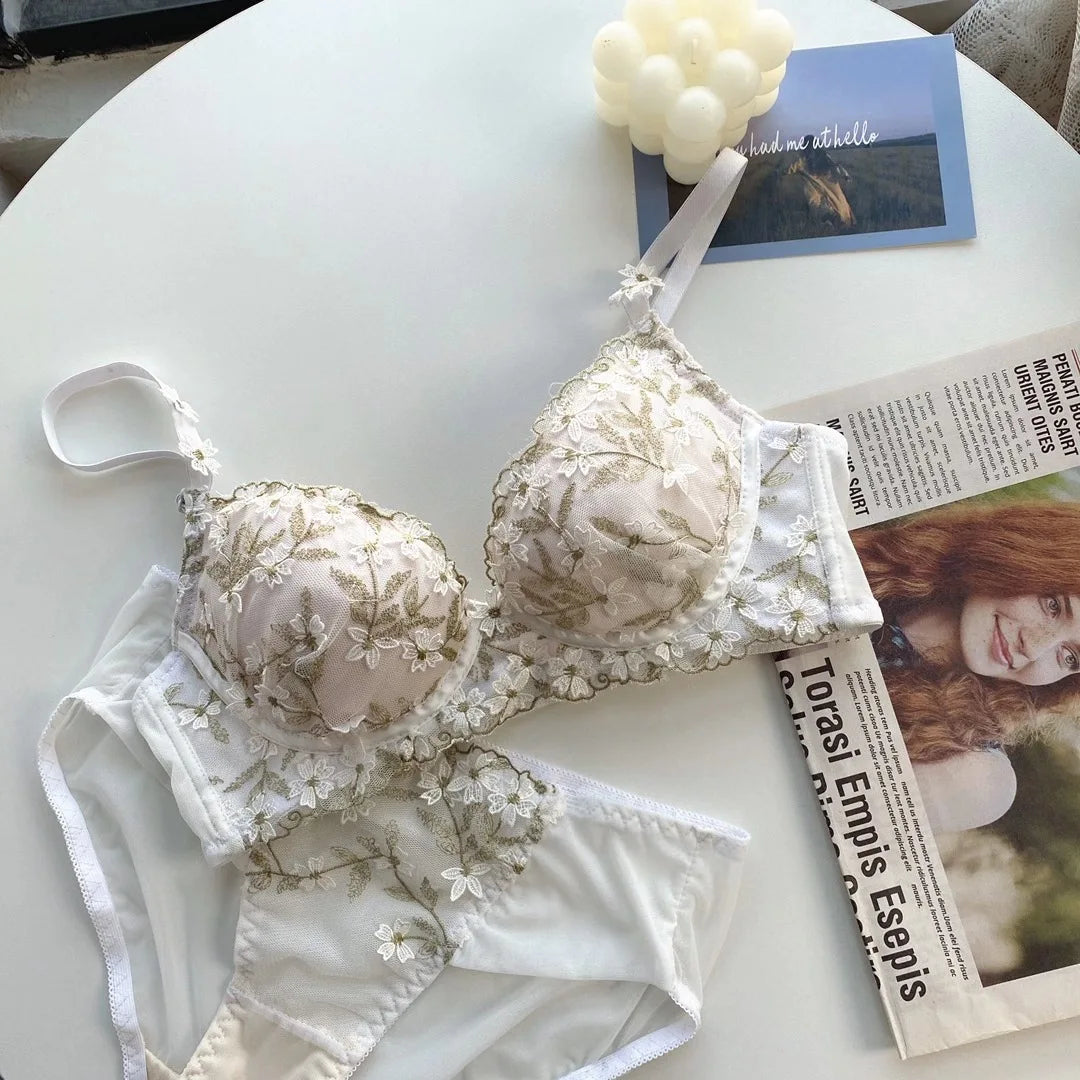 Soutien-gorge réglable en dentelle brodée de fleurs pour femmes