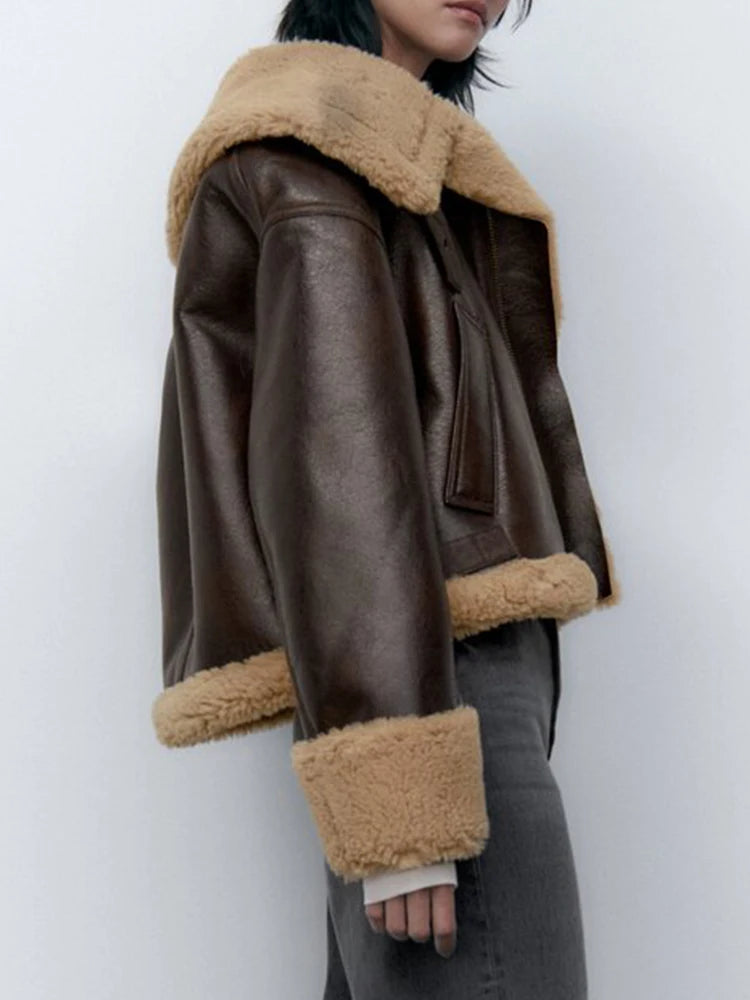 Veste en faux cuir fermeture éclair pour femmes