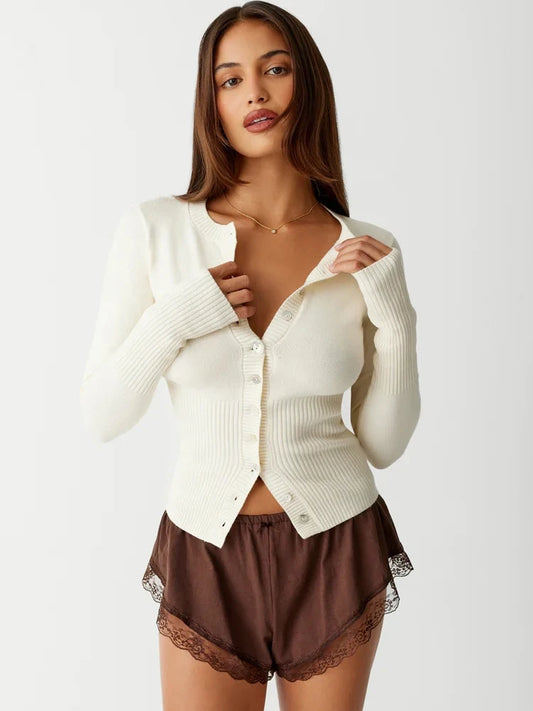 Cardigan tricoté simple boutonnage pour femmes