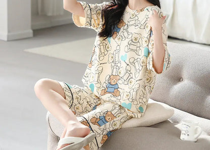 Ensemble de pyjama en coton à manches courtes pour femmes