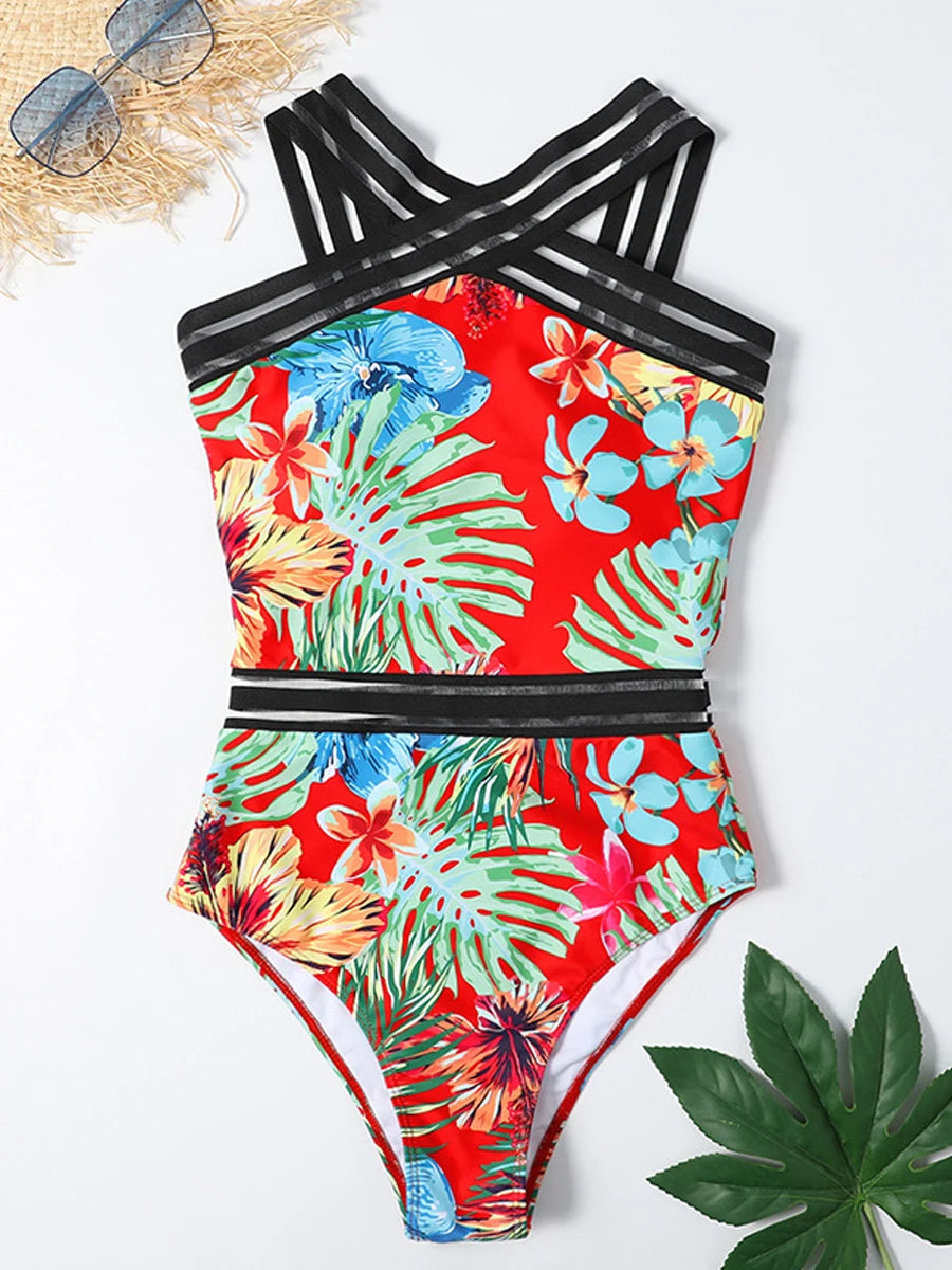 Maillot de bain une pièce en maille, imprimé Floral Tropical, Sexy, pour femmes