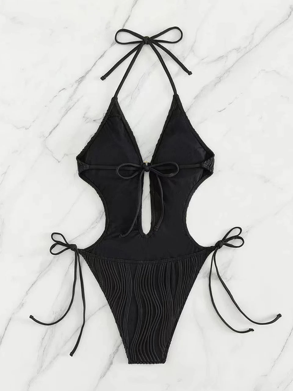 Maillot de bain une pièce sexy à col en V froissé pour femme, dos nu, monokini, taille haute