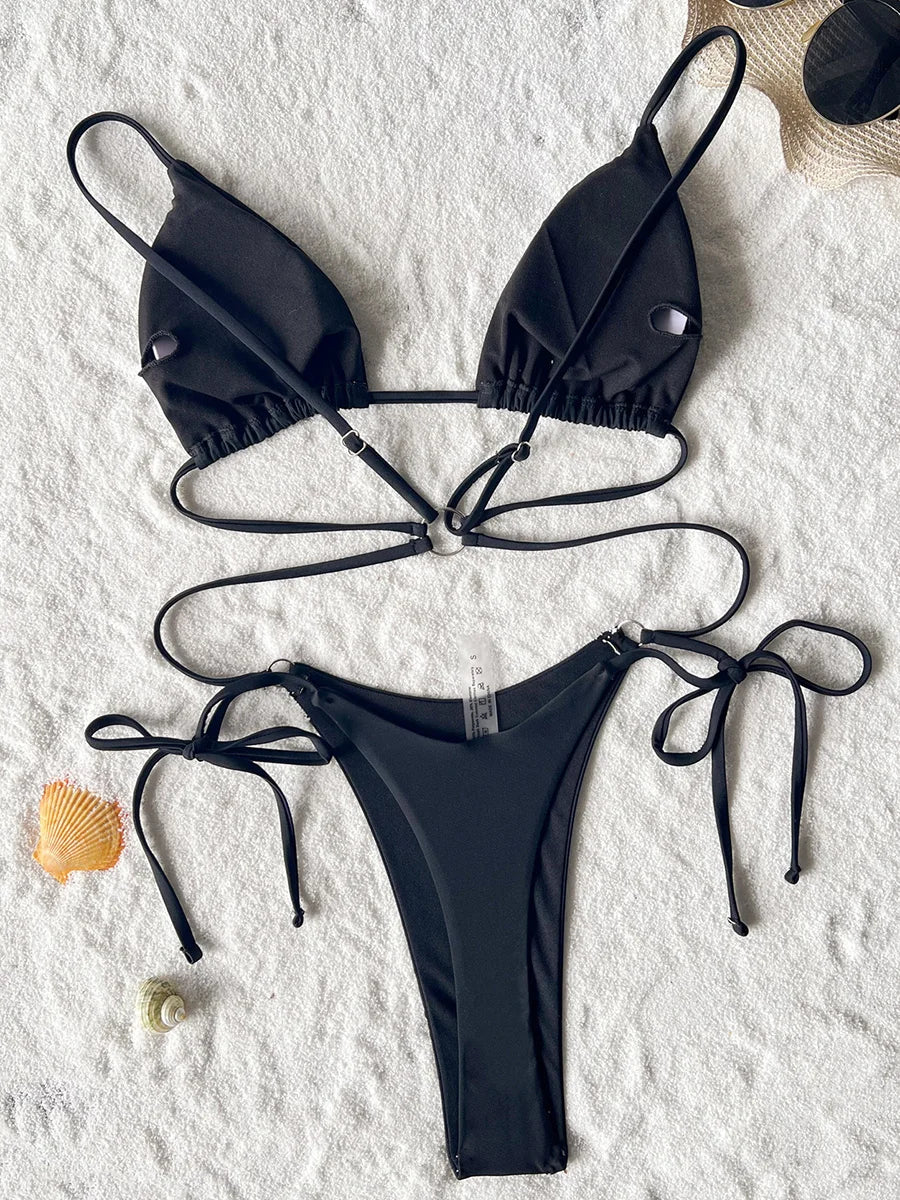 Maillot de bain une pièce mini micro string sexy à dos croisé pour femmes