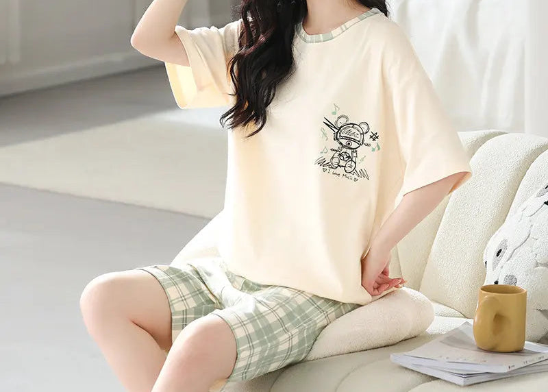 Ensemble de pyjama en coton à manches courtes pour femmes