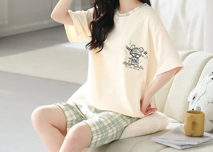 Ensemble de pyjama en coton à manches courtes pour femmes