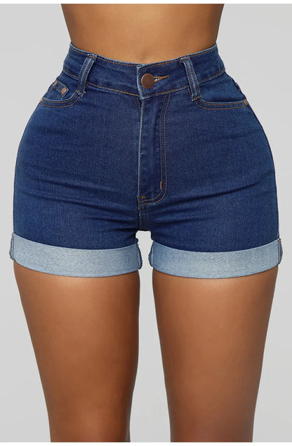 Short en jean pour femmes mi- taille bouclée