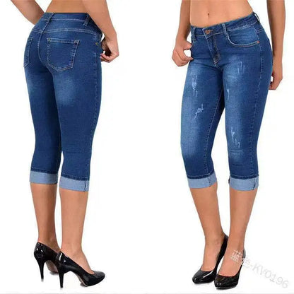 Jean Slim déchiré taille moyenne pour femme, pantalon crayon