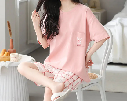Ensemble de pyjama en coton à manches courtes pour femmes