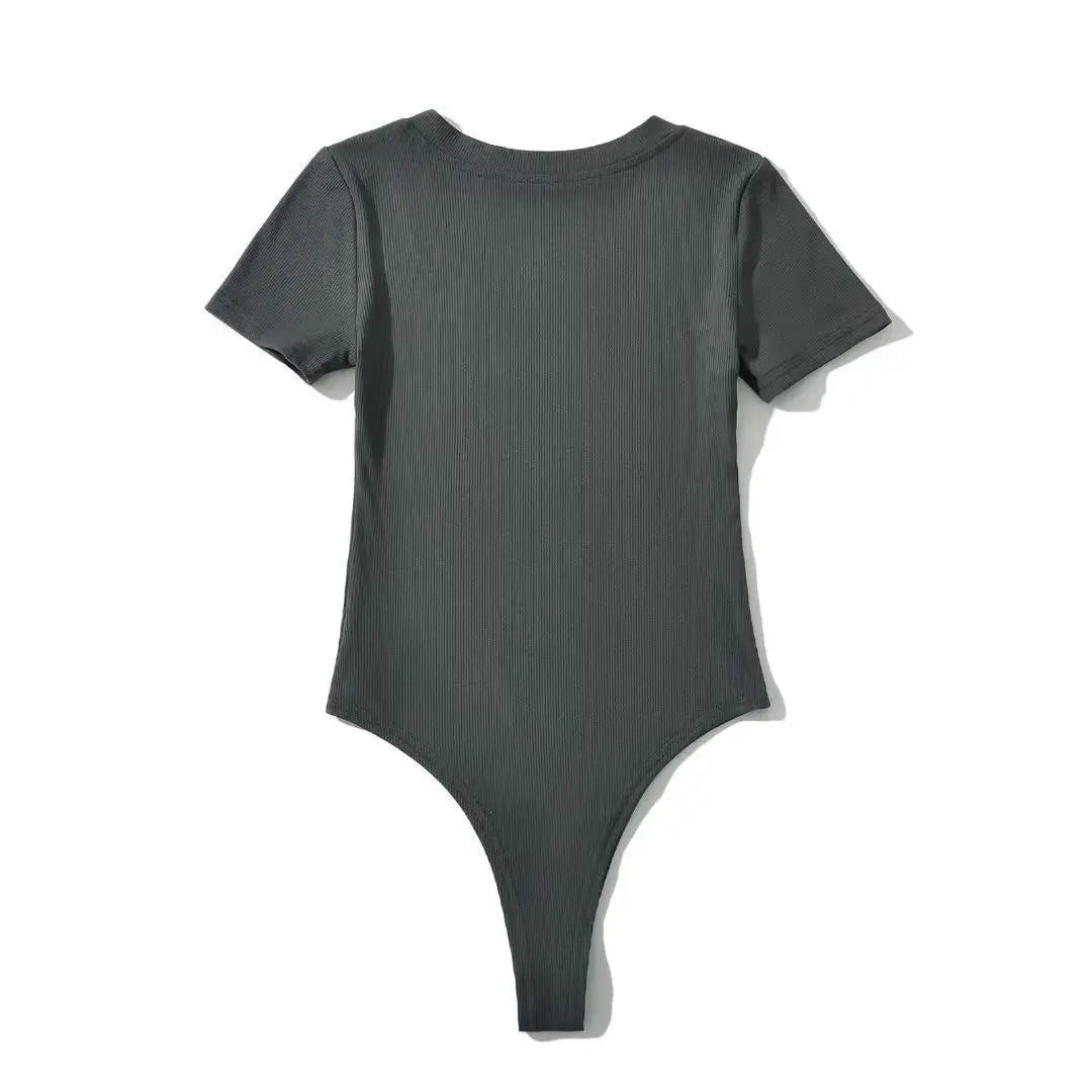 Body tricotée pour femme, manches courtes, col en V, extensible